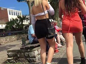 Voyeur focuses on chav girl's tight ass in shorts Picture 1