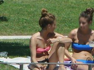 Teens sunbathing in thong bikinis Picture 1