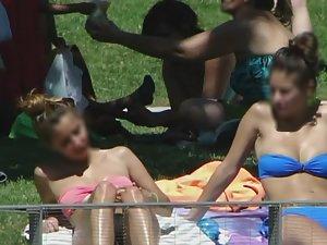 Teens sunbathing in thong bikinis Picture 6