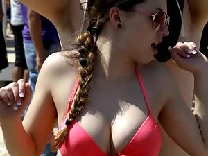 Big boobs shake when she dances in bikini
