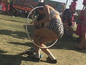 Sexy teen girl goes wild with hula hoop