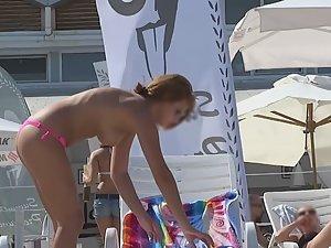 Topless girl in pink thong bikini Picture 6