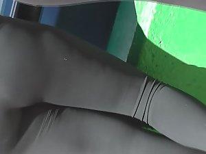 Sexy green thong in transparent tights Picture 4