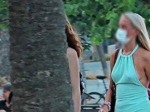 Perky tits jiggle when they walk faster