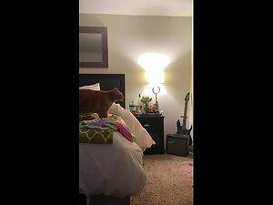 Spying her undress and rub her tiny tits Picture 2