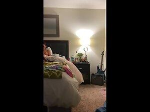 Spying her undress and rub her tiny tits Picture 4