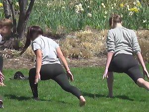 Yoga girls exercise in the park Picture 2