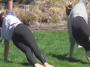 Yoga girls exercise in the park Picture 8