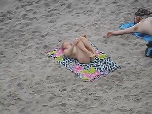 Pussy and ass open up during yoga on nudist beach Picture 6