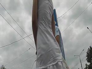 Sweet tits and an upskirt in a bus Picture 2