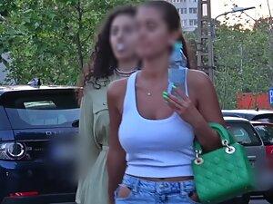 Busty girl's jeans got holes that show her panties Picture 2