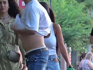 Busty girl's jeans got holes that show her panties Picture 4