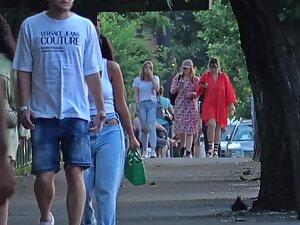 Busty girl's jeans got holes that show her panties Picture 7