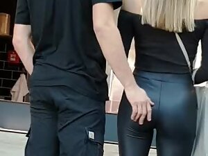 Boyfriend likes touching her tight ass in leather pants