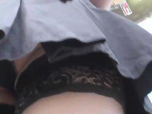 Upskirt view shows her sexy lingerie Picture 2