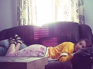 Hidden cam caught her rub pussy in living room Picture 2