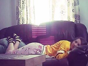 Hidden cam caught her rub pussy in living room Picture 3