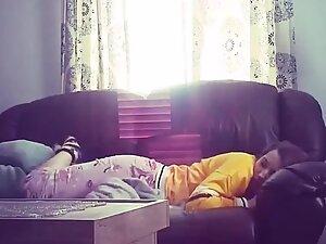 Hidden cam caught her rub pussy in living room Picture 4