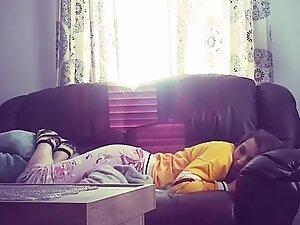 Hidden cam caught her rub pussy in living room Picture 5