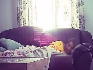 Hidden cam caught her rub pussy in living room Picture 7