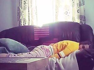 Hidden cam caught her rub pussy in living room Picture 8