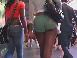 Hot black ass in greenish shorts Picture 2