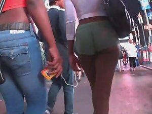 Hot black ass in greenish shorts Picture 5