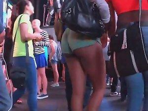 Hot black ass in greenish shorts Picture 8