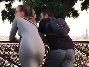 Tight clingy dress reveals big butt and thong