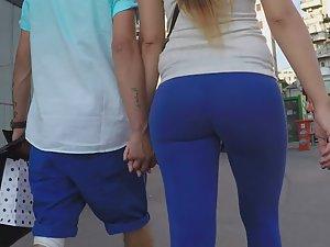 Sexy kitten in skin tight blue leggings Picture 8