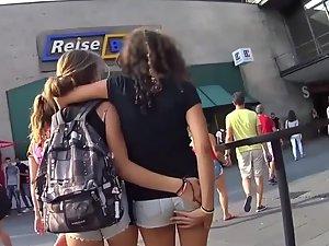 Teens walking and groping each other