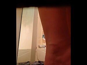 Peeping on tomboy's naked pussy from under bathroom door Picture 8