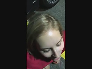 Slut gets a cum facial on the parking lot Picture 6