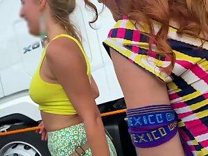 Looking sexy when she is silly because she isn't wearing a bra