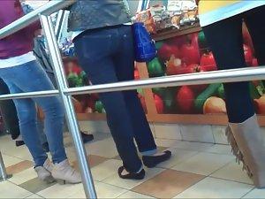 Peeping on two hot asses in a lunch line Picture 7