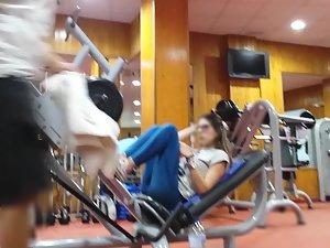 Geeky girl can't stop looking at handsome man in gym Picture 6