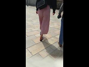 Loose pink pants wedged inside tight ass crack Picture 3