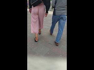 Loose pink pants wedged inside tight ass crack Picture 7