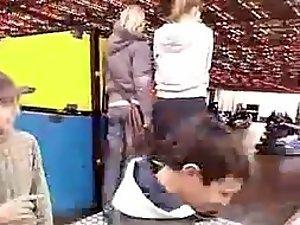 Teenage girl's pants are pulled down