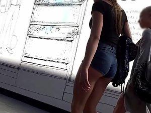 Tall teen girl in skin tight shorts Picture 1