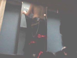 Punk girl's tits caught in dressing room Picture 5