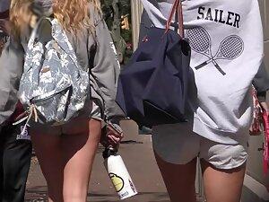 Trio of friends show ass cheeks in shorts Picture 2