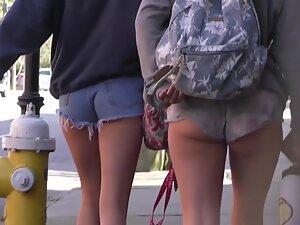 Trio of friends show ass cheeks in shorts