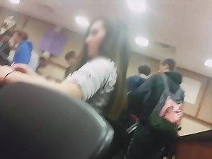 Schoolgirl's big butt in tights