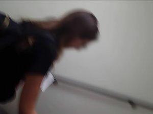 Schoolgirl's ass becomes better on stairs Picture 8