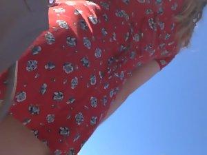 Standing near stairs to see upskirt Picture 5