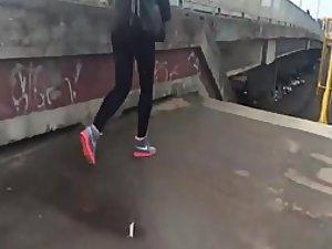 Crazy voyeur follows a hot girl