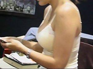 Peeping down her seductive cleavage Picture 1