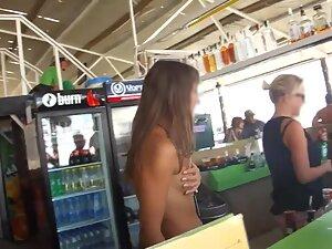 Waitress bites topless girl's tittie behind bar Picture 3