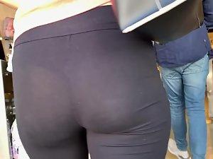 Thong seen through tights from a mile away